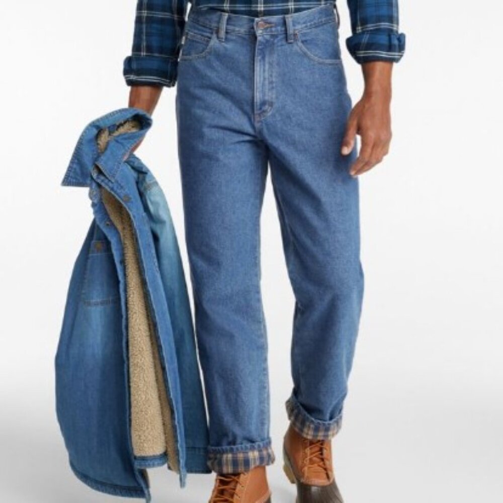 LL Bean natural fit flannel lined jeans, sz 34 x 30